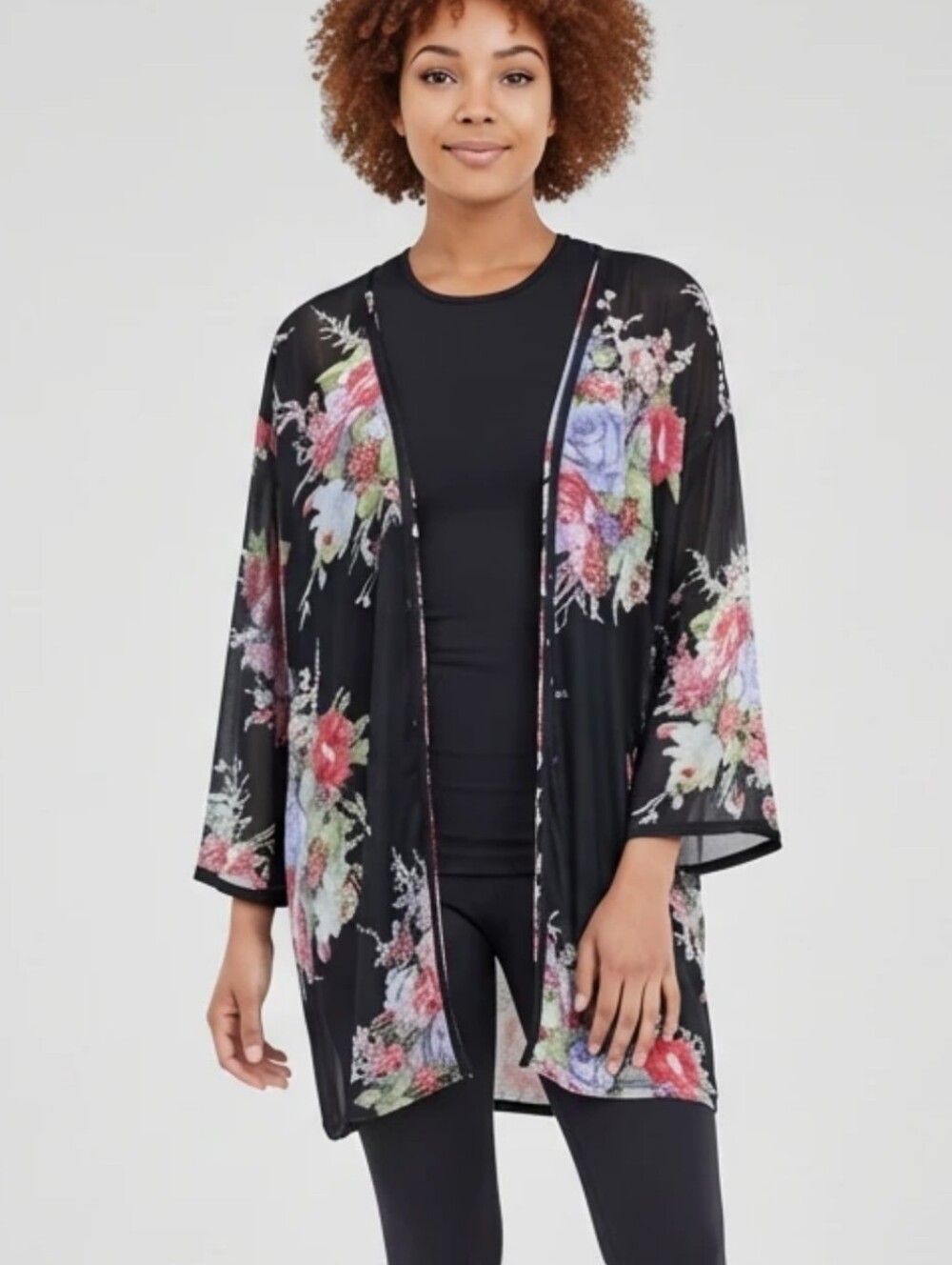 B.O.G Collective‎ Floral Kimono Cardigan Black Sheer Lace Trim Plus Size XXL NWT
